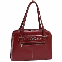 McKlein W Series Laptop Handbag, Red Trimmed In Sand Leather (96636)