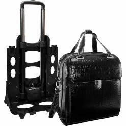 McKlein Siamod MONTEROSSO, NOVEMBRE, Embossed Crocco Leather, Ladies Patented Detachable -Wheeled Laptop Briefcase, Black (35325)
