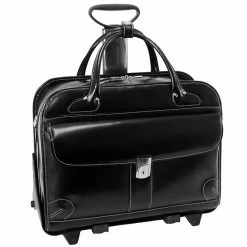 McKlein Lakewood, Checkpoint-Friendly Detachable Wheeled Laptop Briefcase, Top Grain Cowhide Leather, Black (96615)