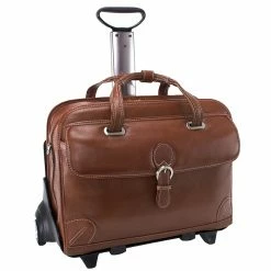 McKlein Siamod VERNAZZA, CARUGETTO, Napa Cashmere Leather, Patented Detachable -Wheeled Laptop Briefcase, Cognac (45294)