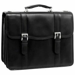 McKlein V Series, FLOURNOY, Top Grain Cowhide Leather, Double Compartment Laptop Briefcase, Black (85955)