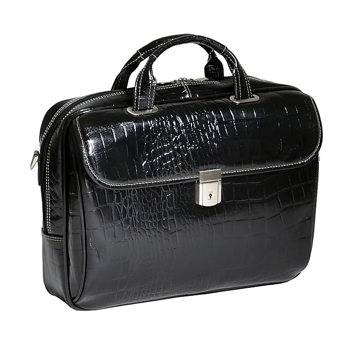 Siamod MONTEROSSO, SETTEMBRE, Embossed Crocco Leather, Medium Ladies Laptop Briefcase, Black (35525) 1 Siamod MONTEROSSO, SETTEMBRE, Embossed Crocco Leather, Medium Ladies Laptop Briefcase, Black (35525)