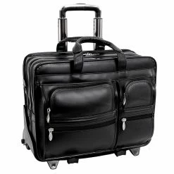 McKlein Clinton P Series Laptop Rolling Briefcase, Black Leather (88445)