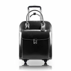 McKlein UPTOWN L Series Laptop Rolling Briefcase, Black Genuine Leather (97695)