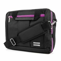 Vangoddy Nylon Backpack Messenger Shoulder Bag Case For 13.3 To 14 Inch Laptop, Black Purple (PT_NBKLEA285_17)