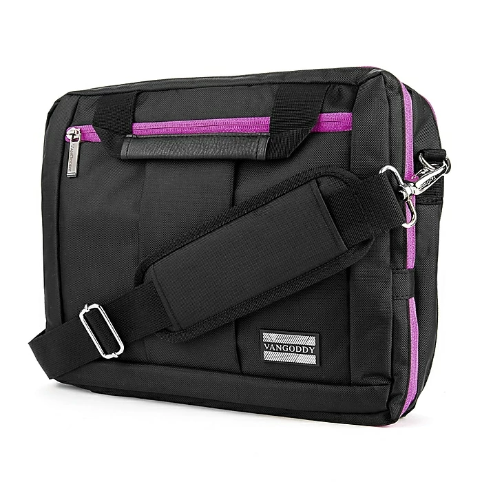 Vangoddy Nylon Backpack Messenger Shoulder Bag Case For 13.3 To 14 Inch Laptop, Black Purple (PT_NBKLEA285_17) 1 Vangoddy Nylon Backpack Messenger Shoulder Bag Case For 13.3 To 14 Inch Laptop, Black Purple (PT_NBKLEA285_17)