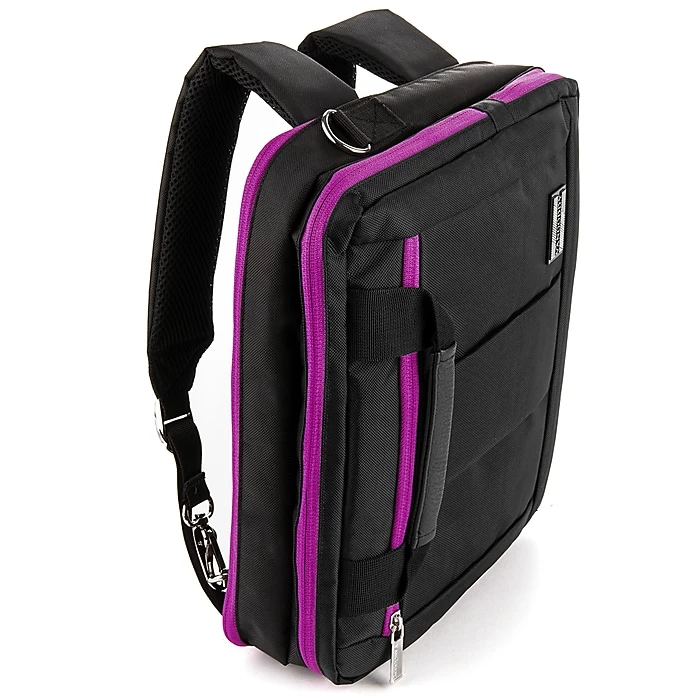 Vangoddy Nylon Backpack Messenger Shoulder Bag Case For 13.3 To 14 Inch Laptop, Black Purple (PT_NBKLEA285_17) 2 Vangoddy Nylon Backpack Messenger Shoulder Bag Case For 13.3 To 14 Inch Laptop, Black Purple (PT_NBKLEA285_17) - Image 2