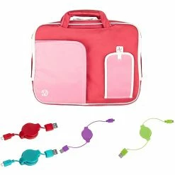 Vangoddy Office Business Travel Laptop Case Up To 14 Inch Laptop + 4x MicroUSB Charging Cables, Pink