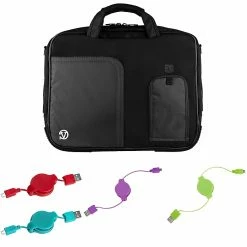 Vangoddy Office Business Travel Laptop Case Up To 12 Inch Laptop Tablet + 4x MicroUSB Charging Cables, Black